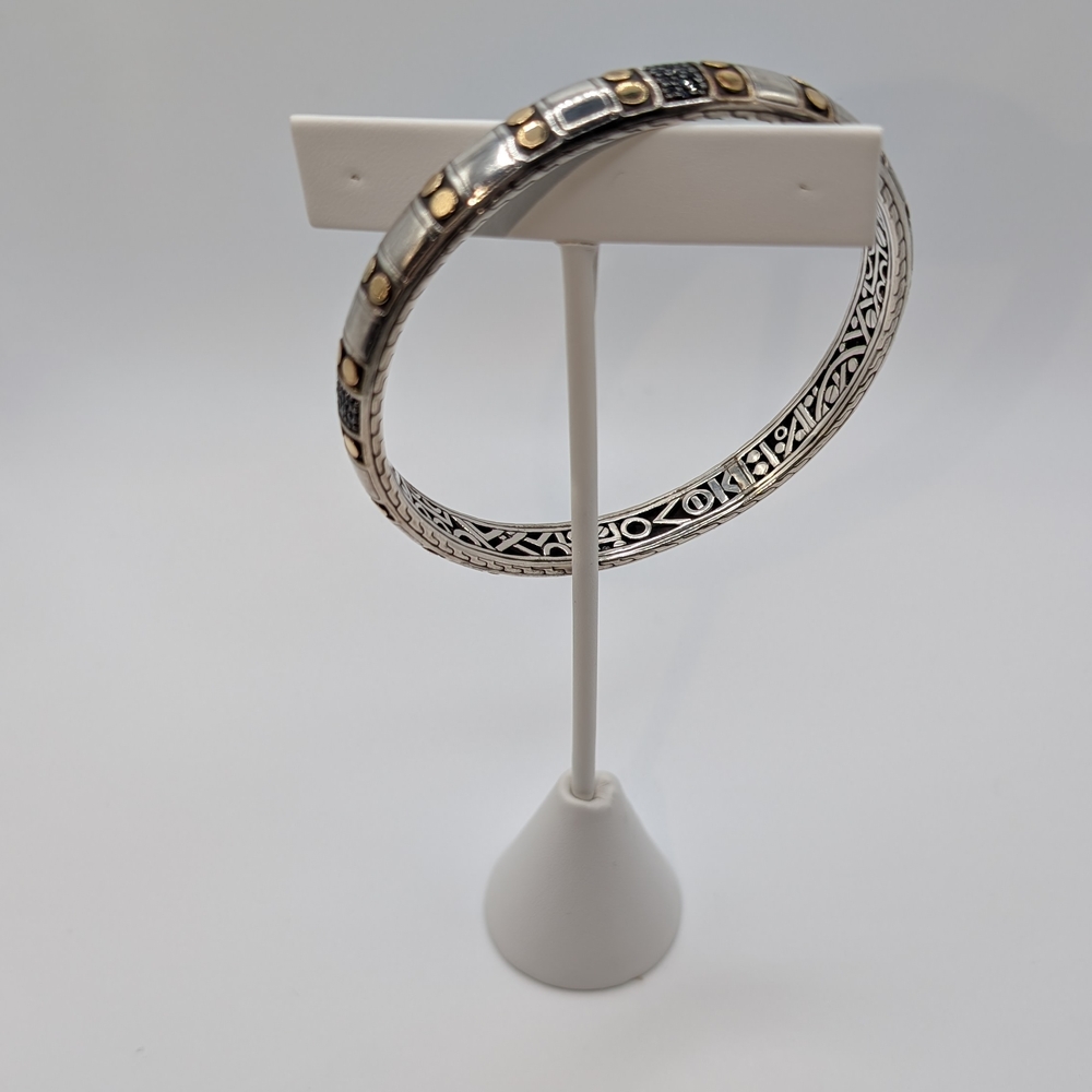 John Hardy Silver and 18kt Gold Dot Bangle Bracelet With Black Sapphires - Picture 2 of 9
